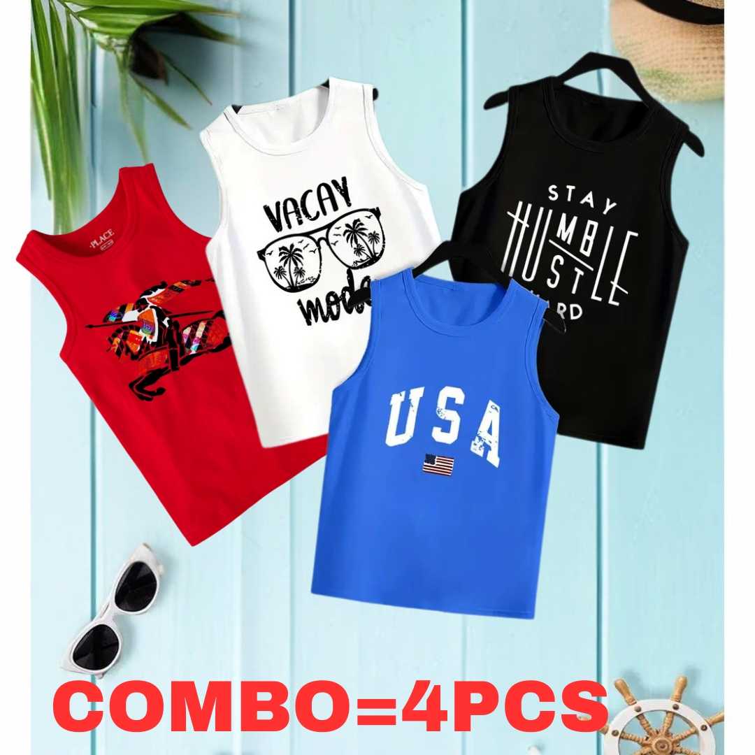 _80_frd_1750190707 Baby Boys Summer Cotton Sleeveless Tank Top 4 Pcs Combo - Image 1